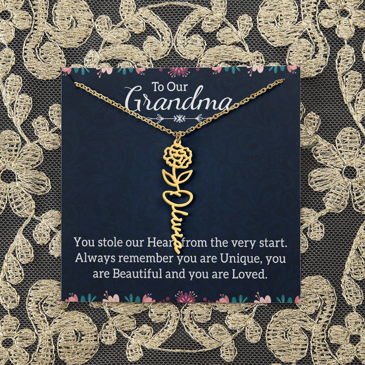 To Our Grandma | You stole our Heart from the very start - Flower Name Necklace