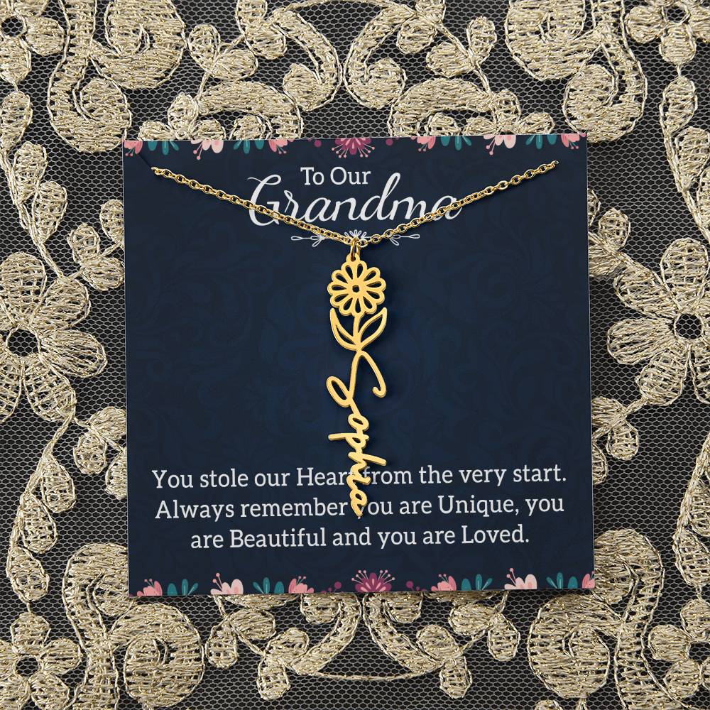 To Our Grandma | You stole our Heart from the very start - Flower Name Necklace