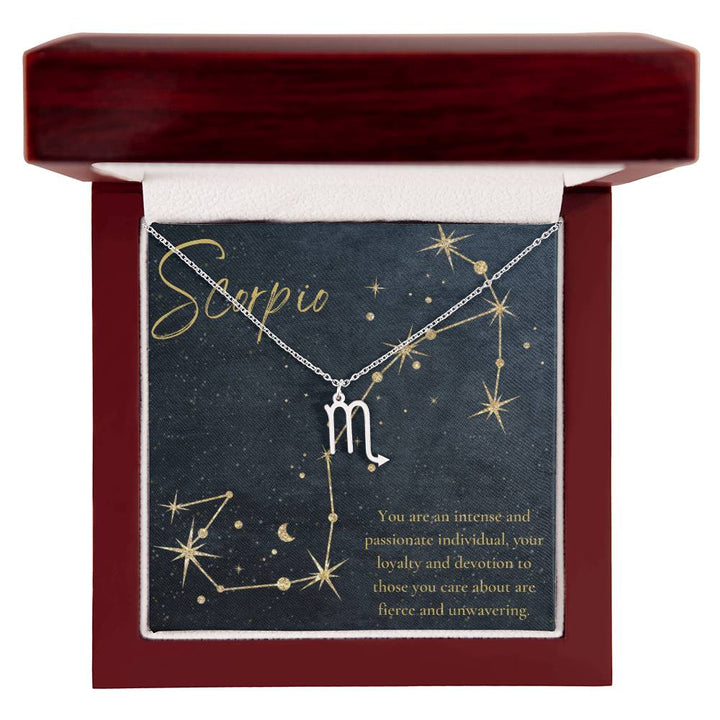 Scorpio | You are an intense and passionate individual, your loyalty and devotion to those you care about are fierce and unvwavering. - Zodiac Name Necklace