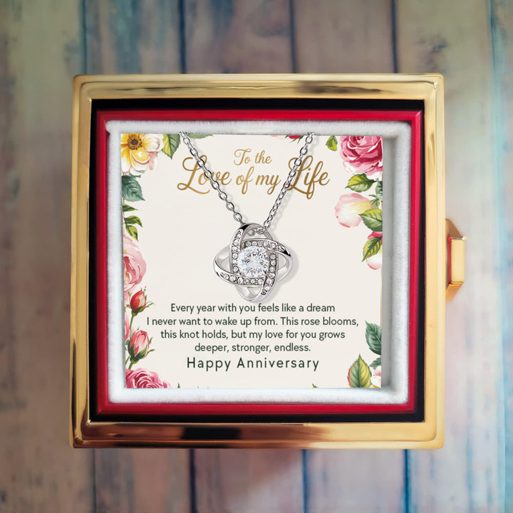 To My Wife | Anniversary, Every year with you feels like a dream - Love Knot with Rotating Rose Gift Box