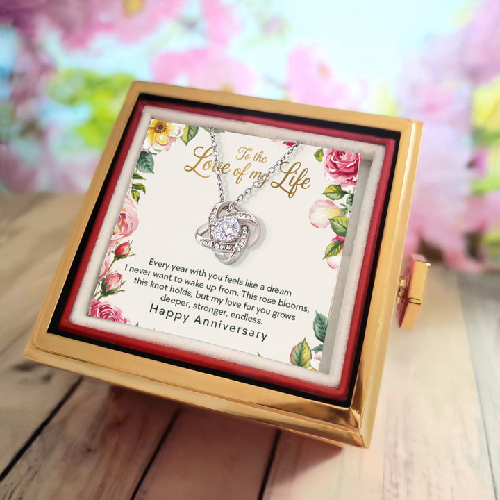 To My Wife | Anniversary, Every year with you feels like a dream - Love Knot with Rotating Rose Gift Box