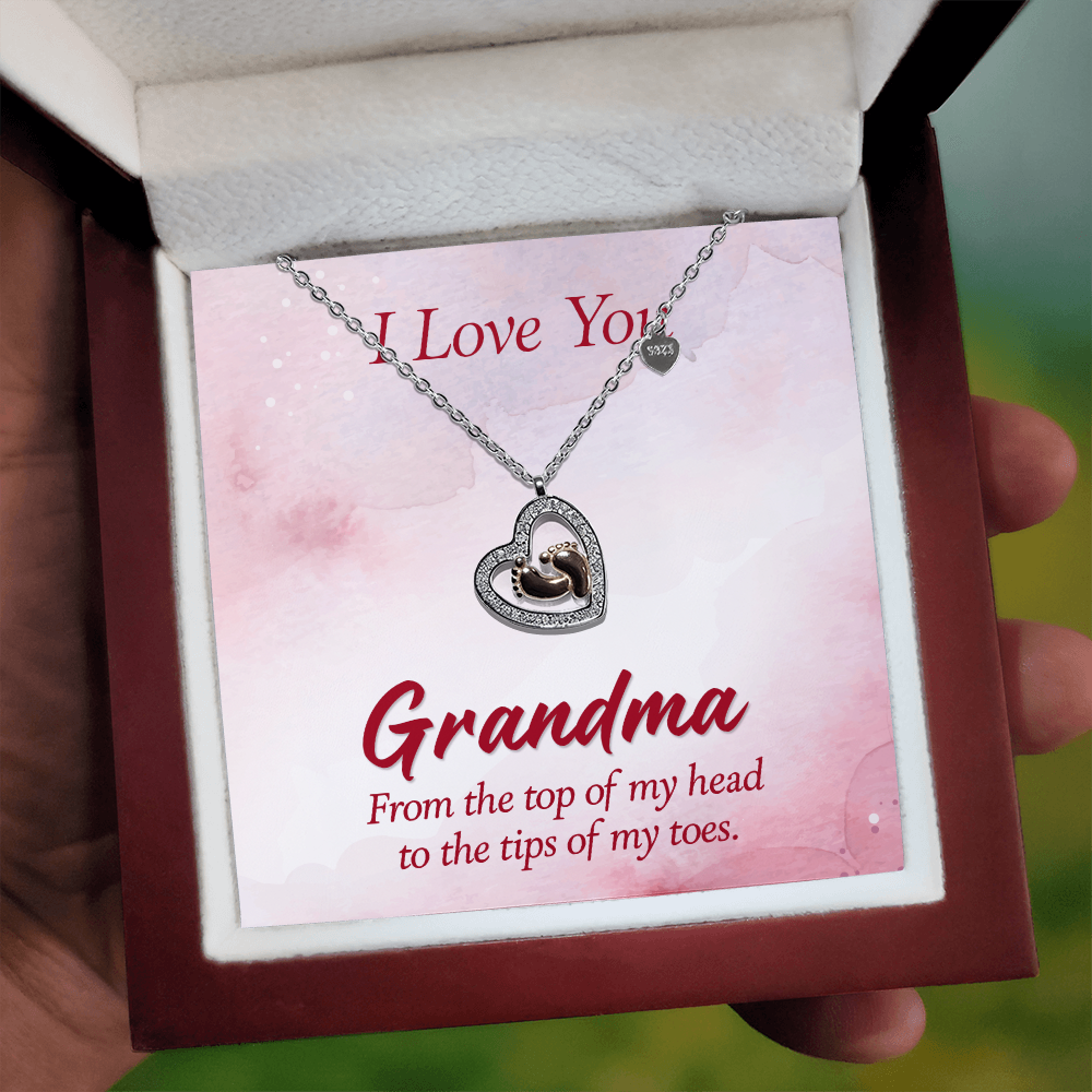 Grandma | I love you from the top of my head - Baby Feet Heart Necklace