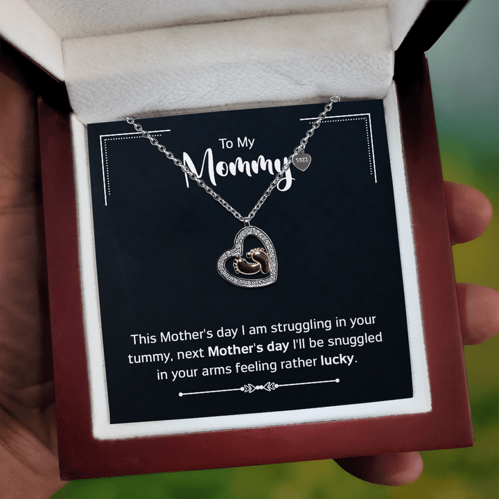 To my Mommy | Next Mother's day I'll be snuggled in your arms - Baby Feet Heart Necklace