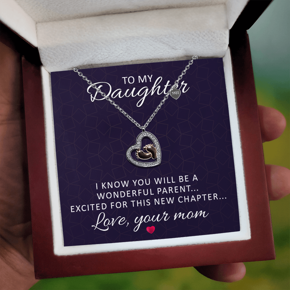 To My Daughter | I know you will be a wonderful  parent - Baby Feet Heart Necklace