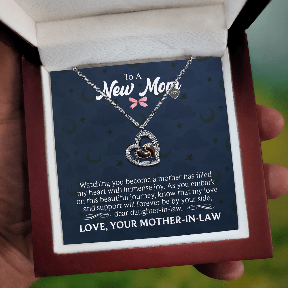 To a New Mom | Watching you become a mother has filled my heart with immense joy - Baby Feet Heart Necklace