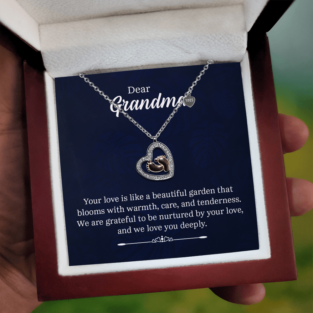 Dear Grandma | We are grateful to be nurtured by your love - Baby Feet Heart Necklace