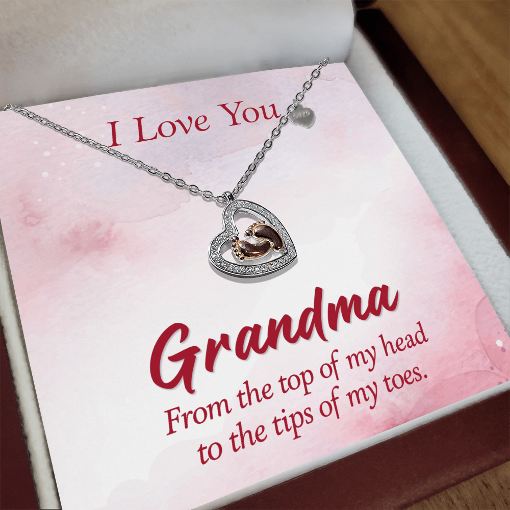 Grandma | I love you from the top of my head - Baby Feet Heart Necklace