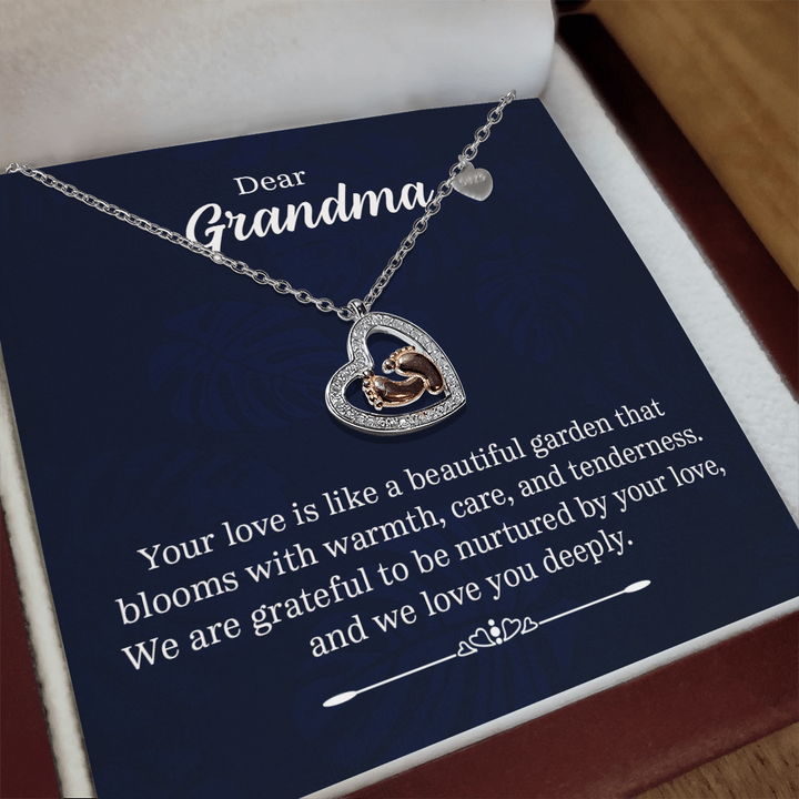 Dear Grandma | We are grateful to be nurtured by your love - Baby Feet Heart Necklace