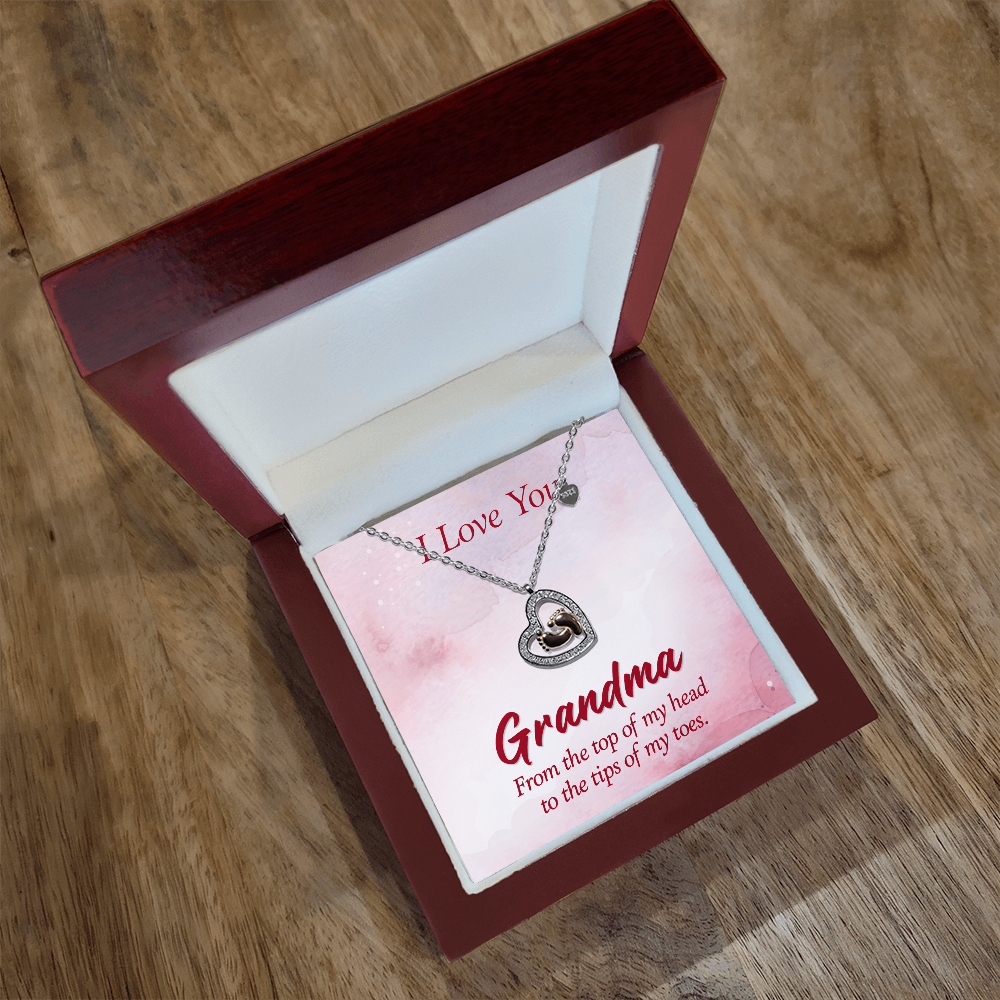 Grandma | I love you from the top of my head - Baby Feet Heart Necklace