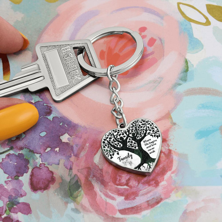 Family | Where life begins and love never ends - Heart Keychain