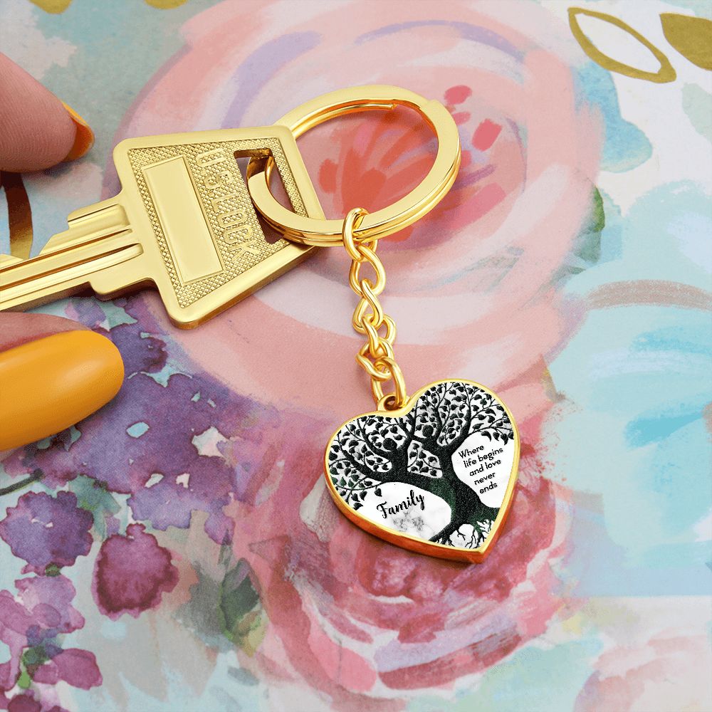 Family | Where life begins and love never ends - Heart Keychain