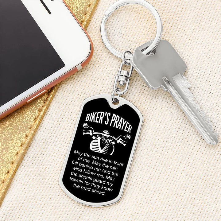 Biker's Prayer | May the Angels guard my Travels - Dog Tag with Swivel Keychain