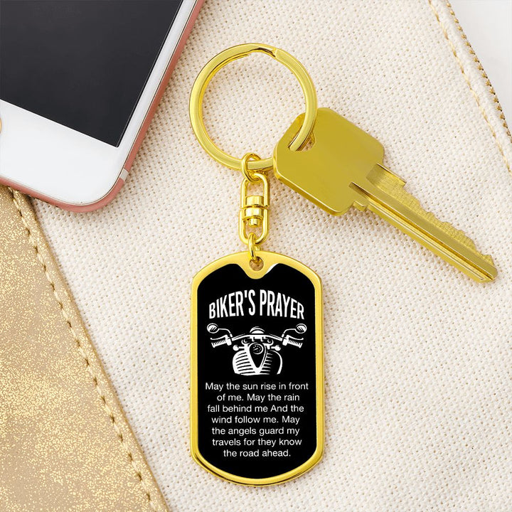 Biker's Prayer | May the Angels guard my Travels - Dog Tag with Swivel Keychain