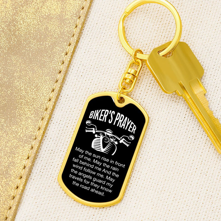 Biker's Prayer | May the Angels guard my Travels - Dog Tag with Swivel Keychain