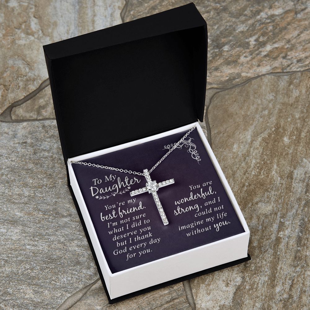 To My Daughter | You are my Best Friend - CZ Cross Necklace