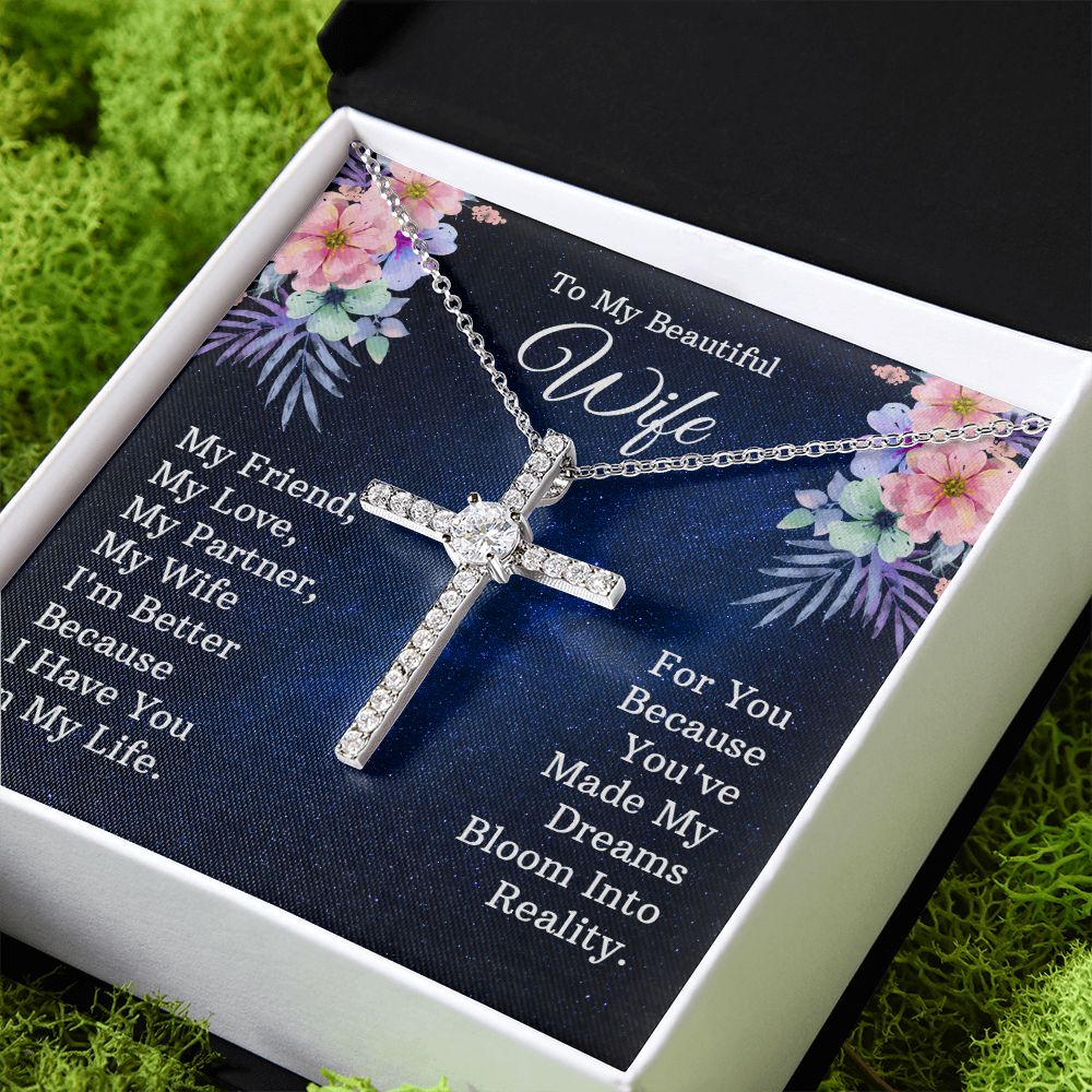 To My Beautiful Wife | My Friend - CZ Cross Necklace