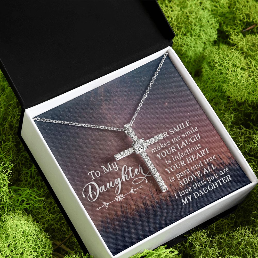 To My Daughter | Her Smile - CZ Cross Necklace