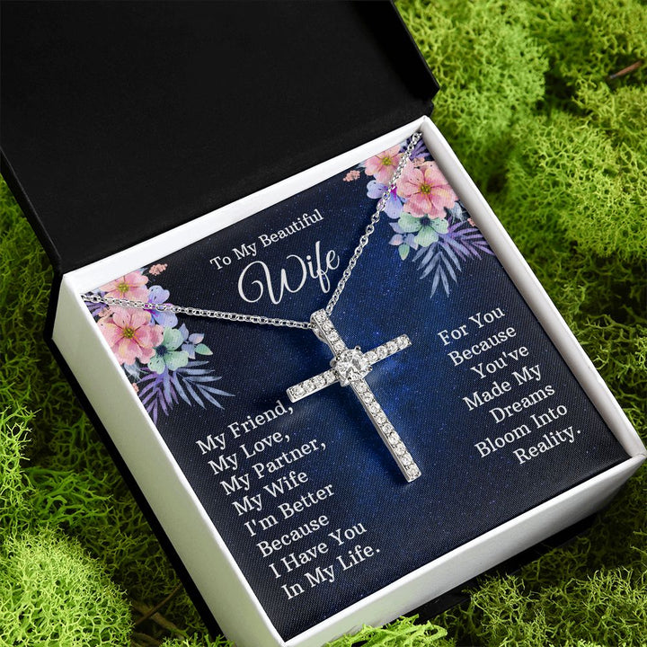 To My Beautiful Wife | My Friend - CZ Cross Necklace