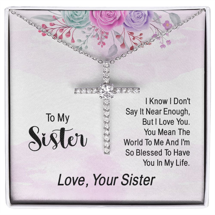 To My Sister | You Mean The World To Me - CZ Cross Necklace