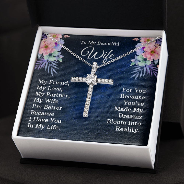 To My Beautiful Wife | My Friend - CZ Cross Necklace