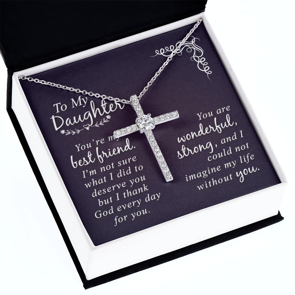 To My Daughter | You are my Best Friend - CZ Cross Necklace