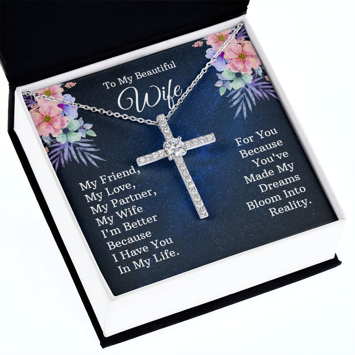 To My Beautiful Wife | My Friend - CZ Cross Necklace