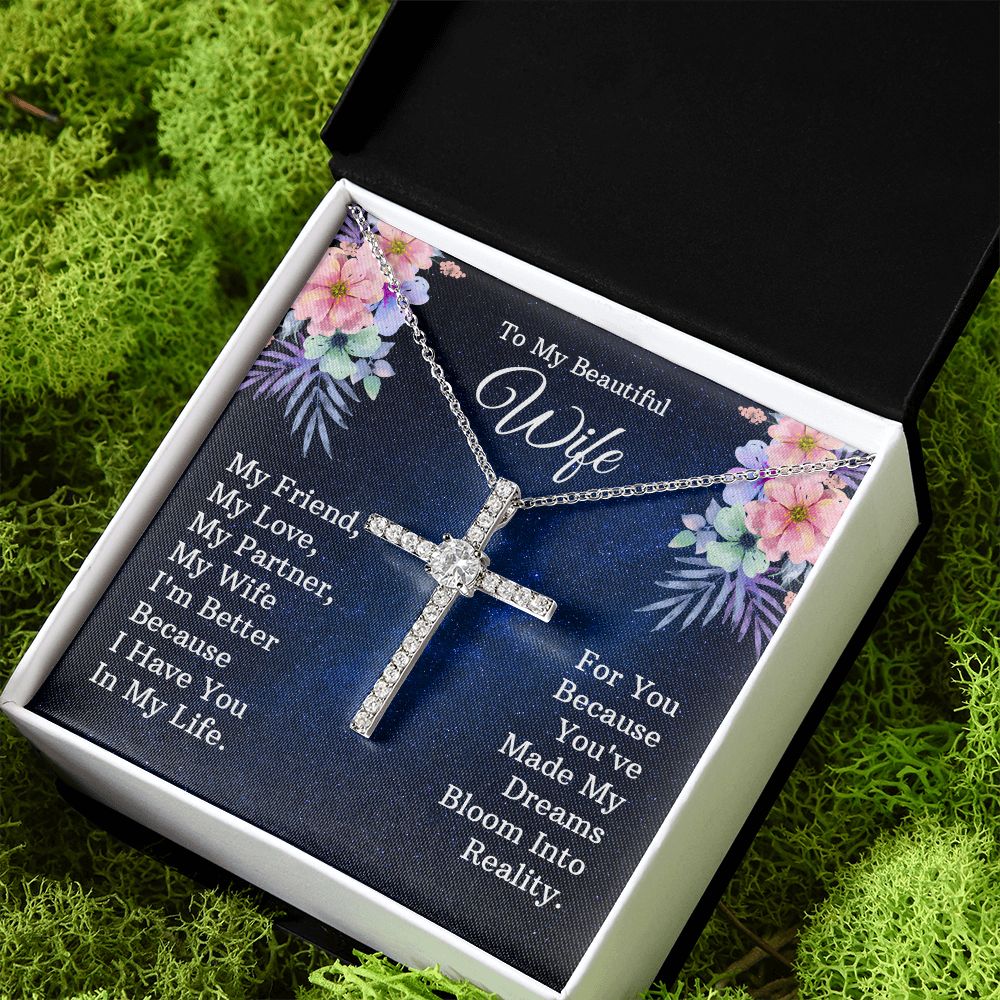 To My Beautiful Wife | My Friend - CZ Cross Necklace