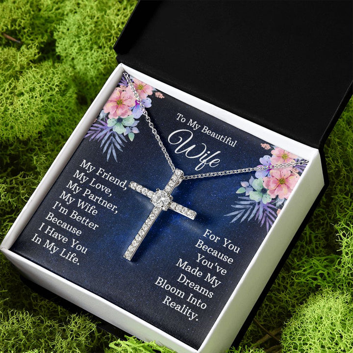 To My Beautiful Wife | My Friend - CZ Cross Necklace
