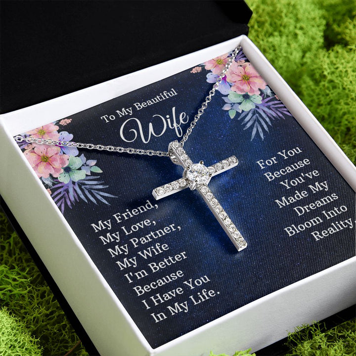 To My Beautiful Wife | My Friend - CZ Cross Necklace