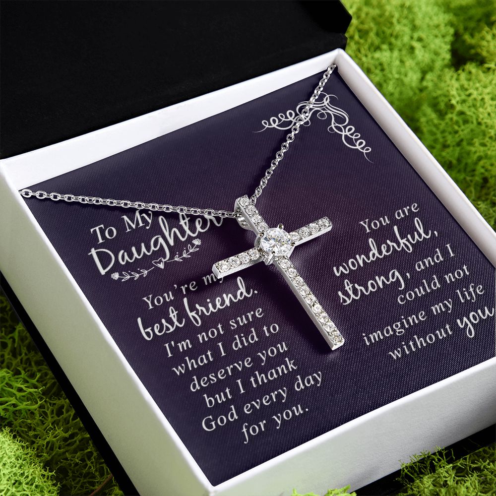 To My Daughter | You are my Best Friend - CZ Cross Necklace