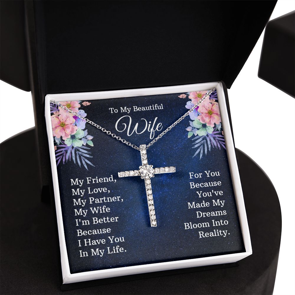 To My Beautiful Wife | My Friend - CZ Cross Necklace