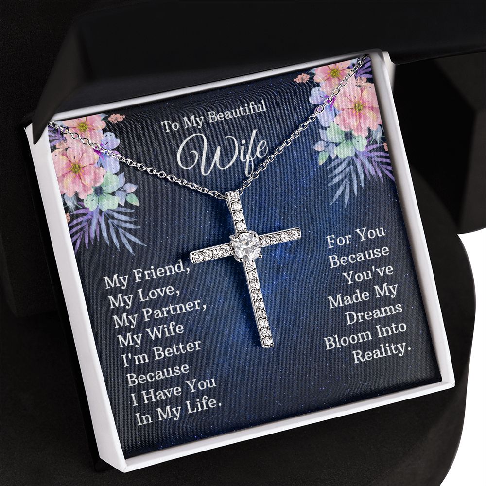 To My Beautiful Wife | My Friend - CZ Cross Necklace