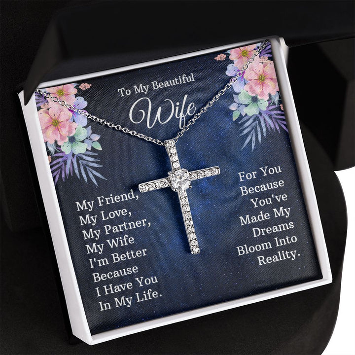 To My Beautiful Wife | My Friend - CZ Cross Necklace