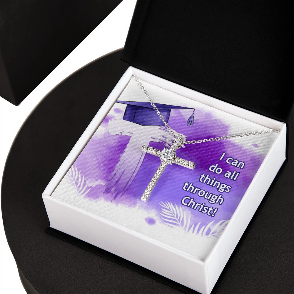 Happy Graduation | I can do all things - CZ Cross Necklace
