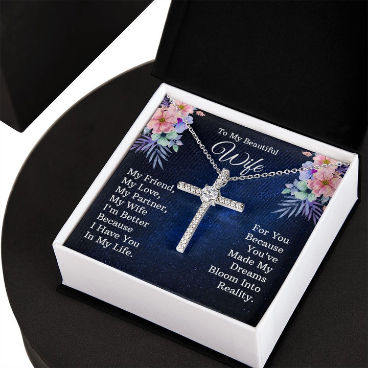 To My Beautiful Wife | My Friend - CZ Cross Necklace