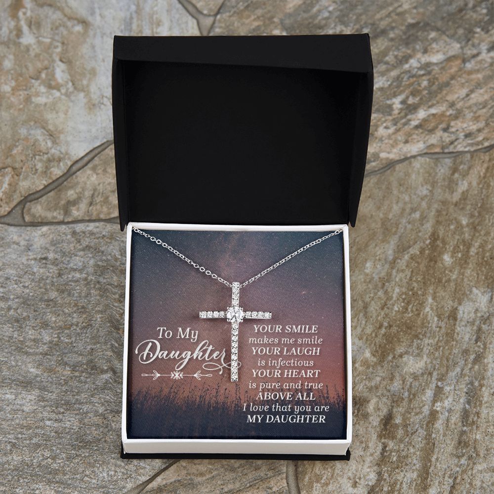 To My Daughter | Her Smile - CZ Cross Necklace