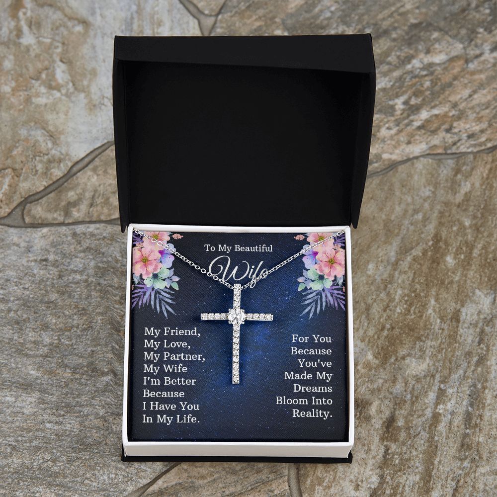 To My Beautiful Wife | My Friend - CZ Cross Necklace