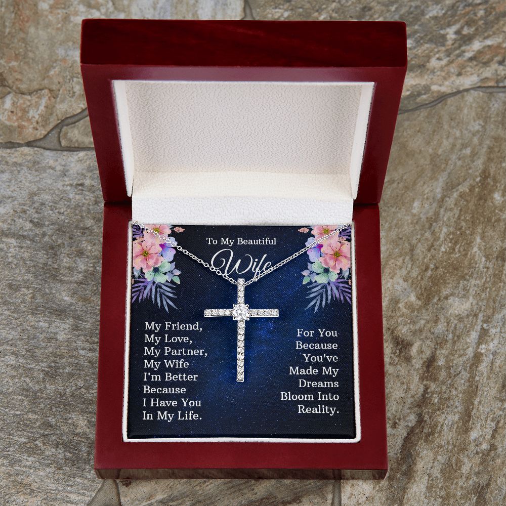 To My Beautiful Wife | My Friend - CZ Cross Necklace