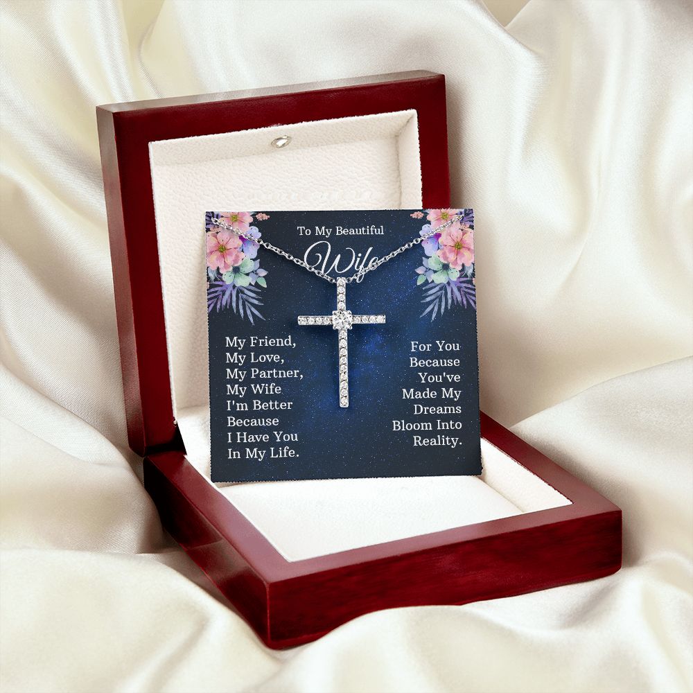 To My Beautiful Wife | My Friend - CZ Cross Necklace