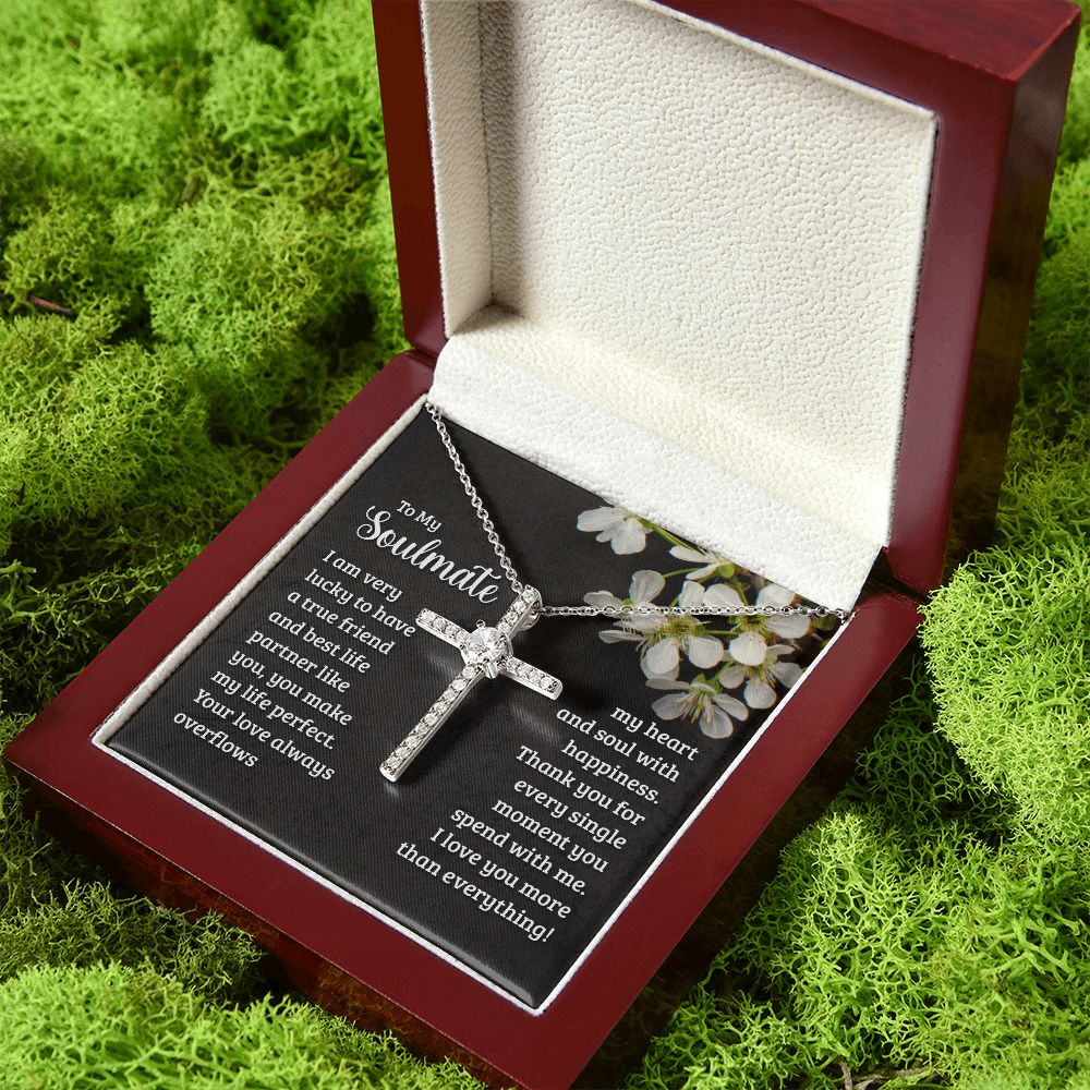 To My Soulmate | I am very lucky to have a true friend and best life partner like you - CZ Cross Necklace-