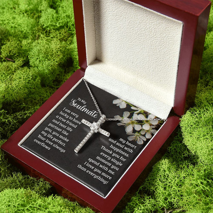 To My Soulmate | I am very lucky to have a true friend and best life partner like you - CZ Cross Necklace-