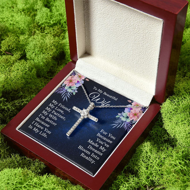To My Beautiful Wife | My Friend - CZ Cross Necklace