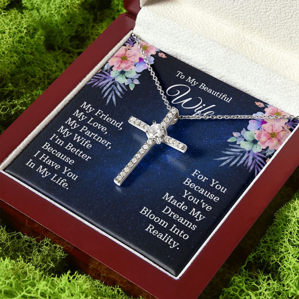 To My Beautiful Wife | My Friend - CZ Cross Necklace