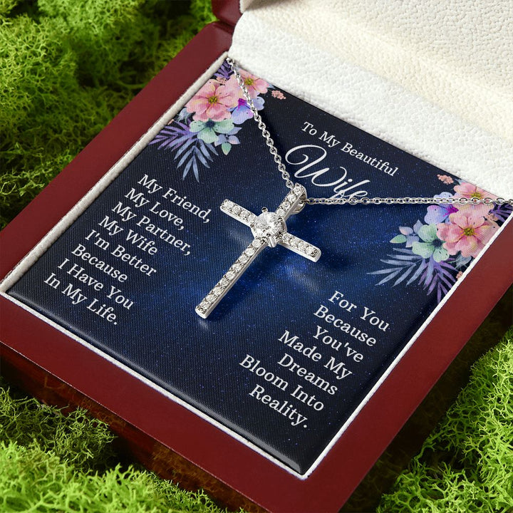 To My Beautiful Wife | My Friend - CZ Cross Necklace