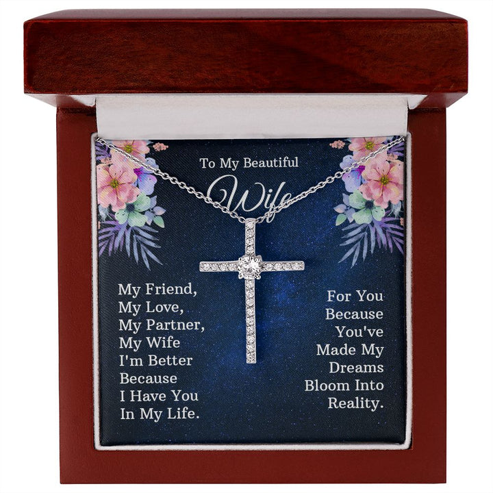 To My Beautiful Wife | My Friend - CZ Cross Necklace