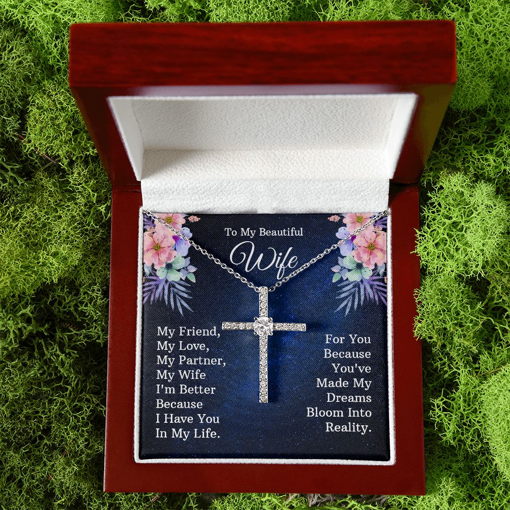 To My Beautiful Wife | My Friend - CZ Cross Necklace