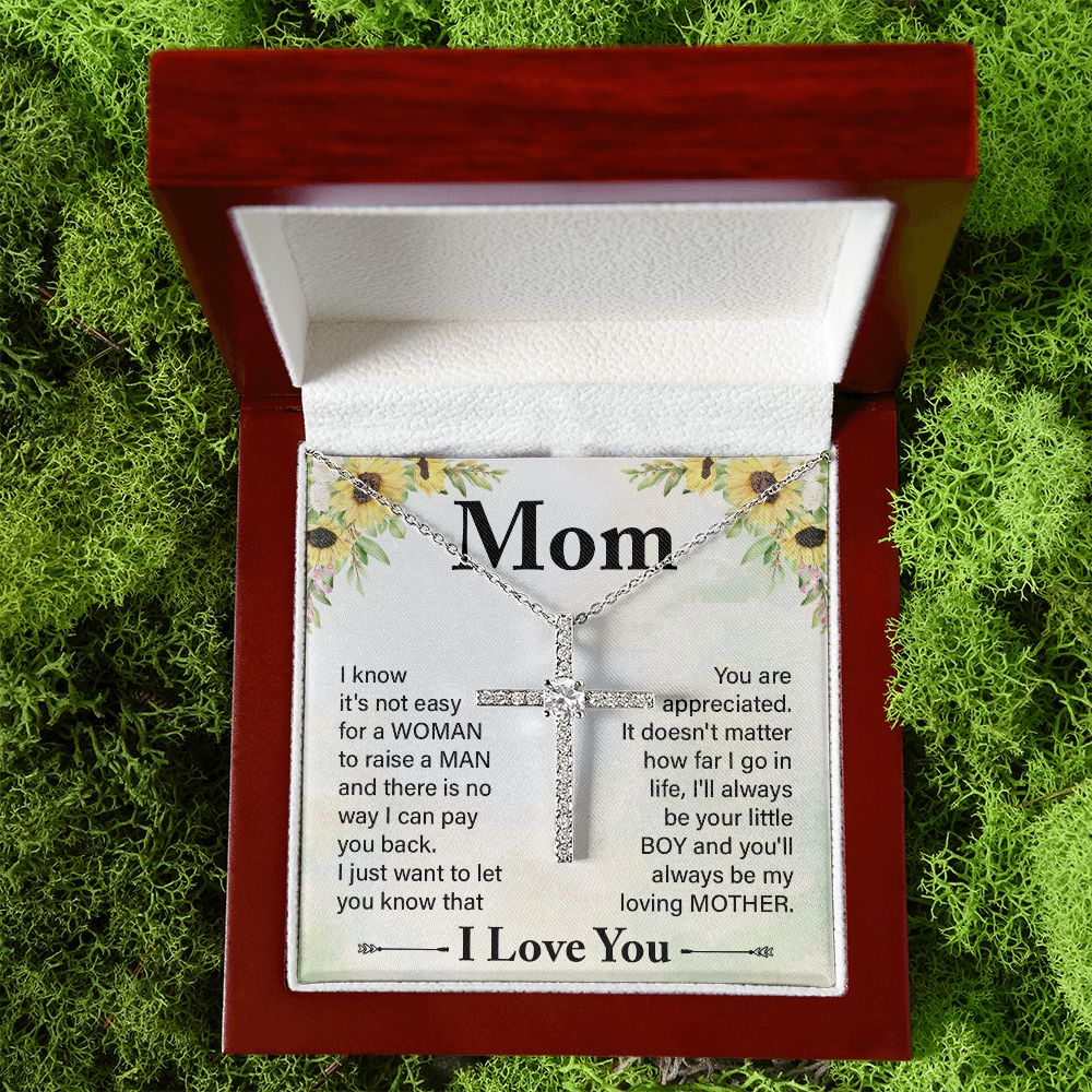 To My Mom | I know it's not easy - CZ Cross Necklace