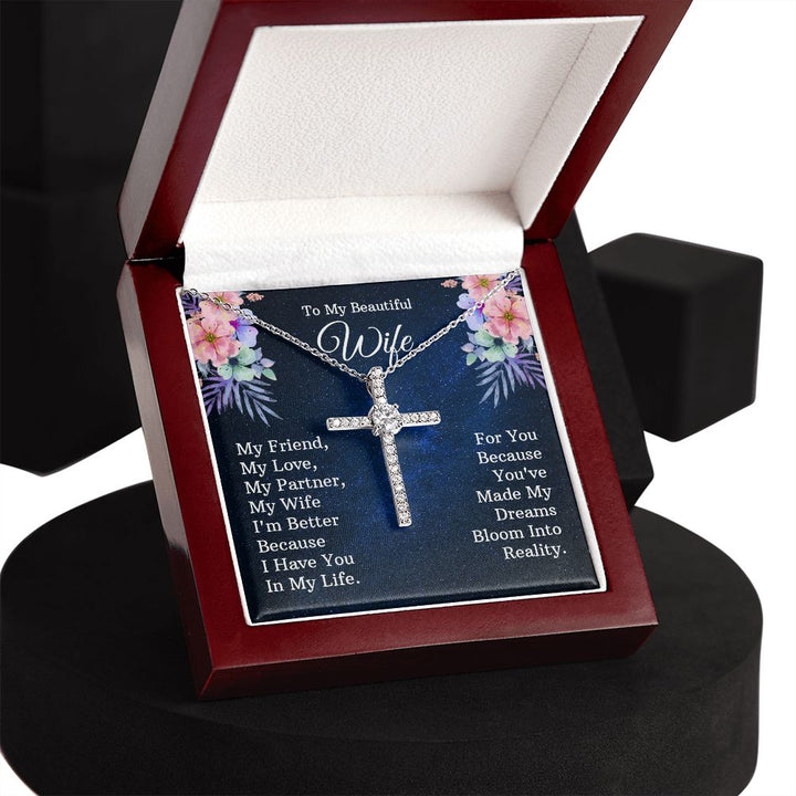 To My Beautiful Wife | My Friend - CZ Cross Necklace