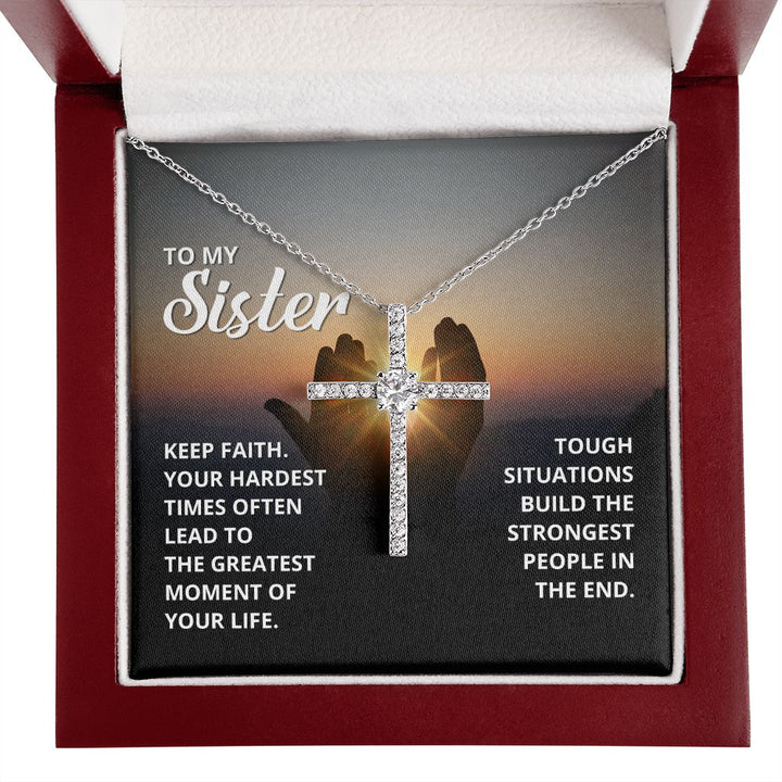 To My Sister | Keep Faith - CZ Cross Necklace