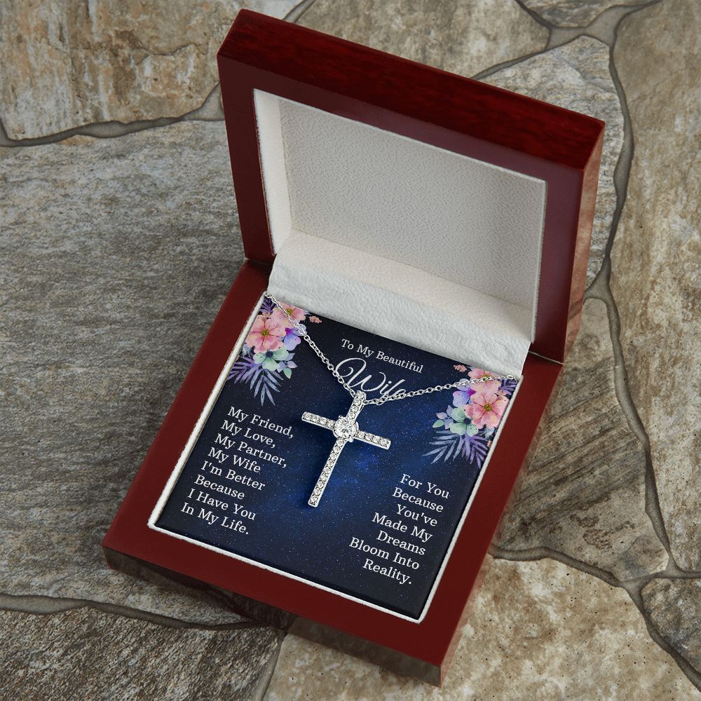 To My Beautiful Wife | My Friend - CZ Cross Necklace